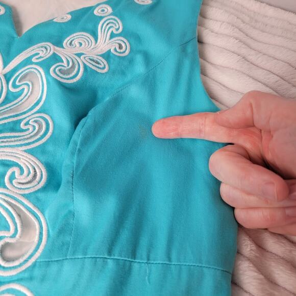 Lilly Pulitzer Teal White Embroidered Cotton Dress Size 10 Summer Resort - Picture 4 of 11